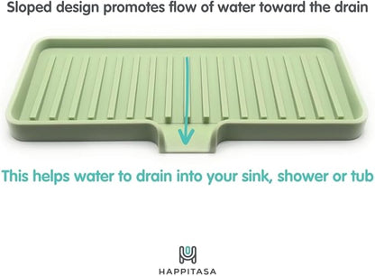 Silicone Soap Dish Tray and Sponge Holder with Drain Chute, Rectangular, Kitchen and Bathroom Sink Organizer (Pistachio, 9"x3.5")