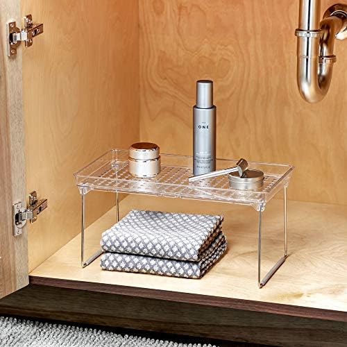 madesmart Medium Stacking Shelf, Organizer for Spices, Make-Up, Bottles & Jars, Collapsible Legs for Cabinet or Counter Storage, Clear - Image 2