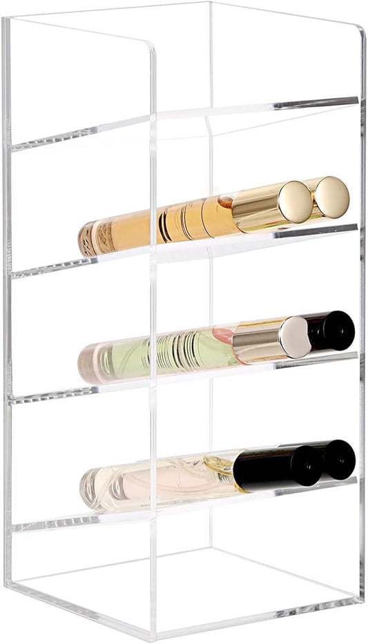ELLDOO Rollerball Perfume Organizer, 5 Compartment Clear Acrylic Perfume Storage Holder Vintage Beauty Scent Holder, Makeup Lipgloss Lipstick Display Case