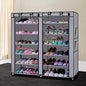 Free Standing Shoe Cabinet Double Rows 12 Lattices Combination Style Shoe Cabinet with Nonwoven Fabric Cover for Bedroom Entryway Hallway Living Room，Grey