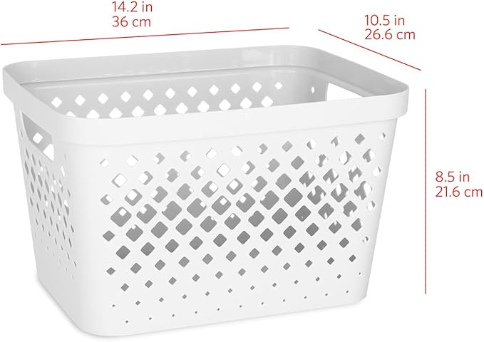 Glad Plastic Storage Basket Set, Value Pack of 6 | Open Storage Bins for Shelves, Bathroom, Pantry, Closet | Nesting Organizer Boxes with Handles, 4 Gallon, White