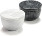 jalz jalz Marble Salt and Pepper Box Set with Spoons and Lid, Salt Cellar Salt Keeper Container, Black and White, Large Capacity 10 Ounce Bowl, 4 inch Diameter, 2.8 inch Height