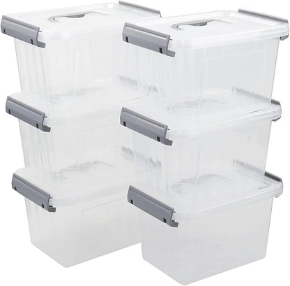 Sandmovie 3 Quart Small Plastic Storage Bin, Clear Storage Latch Box with Lids, 6 Packs
