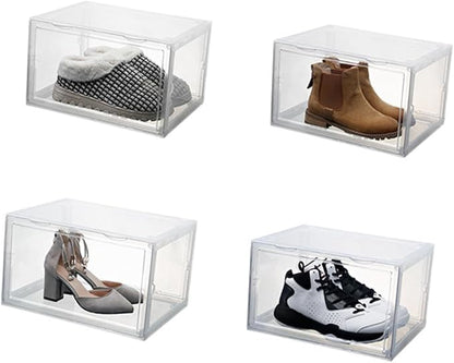 MAGICLULU Shoe Box with Magnetic Closure, Stackable Dustproof Shoe Storage Container, Plastic Organizer for Sneakers and Closet Storage