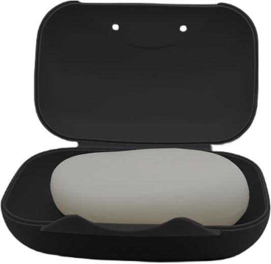Soap Holder Container, Portable Bar Soap Saver Scrubber Case for Bathroom and Kitchen (Black)