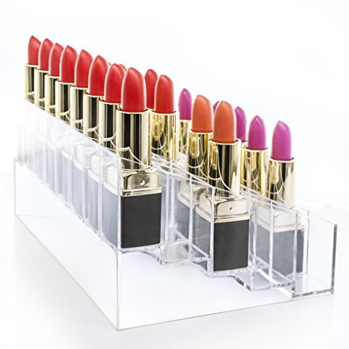Benbilry Acrylic Lipstick Organizer, 40 Slot Display Rack - 8 x 5 Arrangement, Holds Lipstick, Brushes, Bottles & More