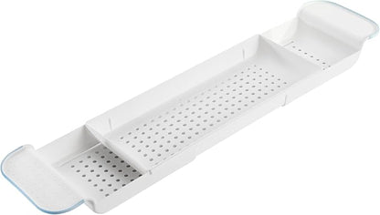 madesmart Expandable Bath Shelf, Adjustable Bathtub Tray for Bath-Night, Holds Glasses, Soaps, Toys & Bath Essentials, Non-Slip Grip, Fits Most Tubs, Blue