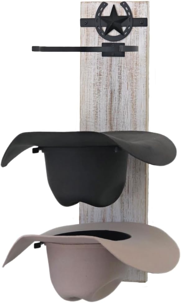 Ryker Ranch Cowboy Hat Rack for Wall | Western Hat Rack for Cowboy Hats | Rustic White Wood and Metal Cowboy Hat Holder for Wall | Cowboy Hat Hanger for Farmhouse Decor