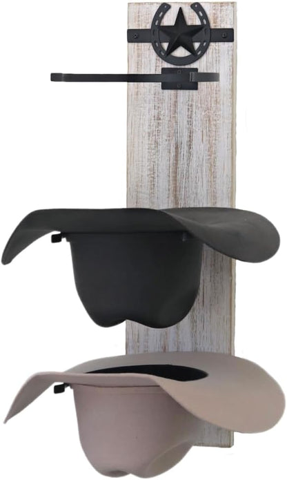 Ryker Ranch Cowboy Hat Rack for Wall | Western Hat Rack for Cowboy Hats | Rustic White Wood and Metal Cowboy Hat Holder for Wall | Cowboy Hat Hanger for Farmhouse Decor