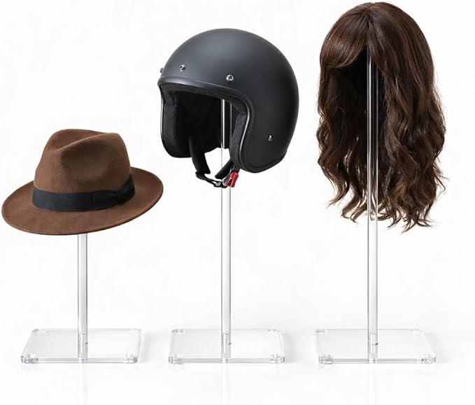 Clear Hat Display Stand 14 Inch, Tall Acrylic Wig Stand for Wigs, Caps, Fedoras & Lightweight Hats, Tabletop Holder for Retail, Vendor Booth, Salon, Photo Display