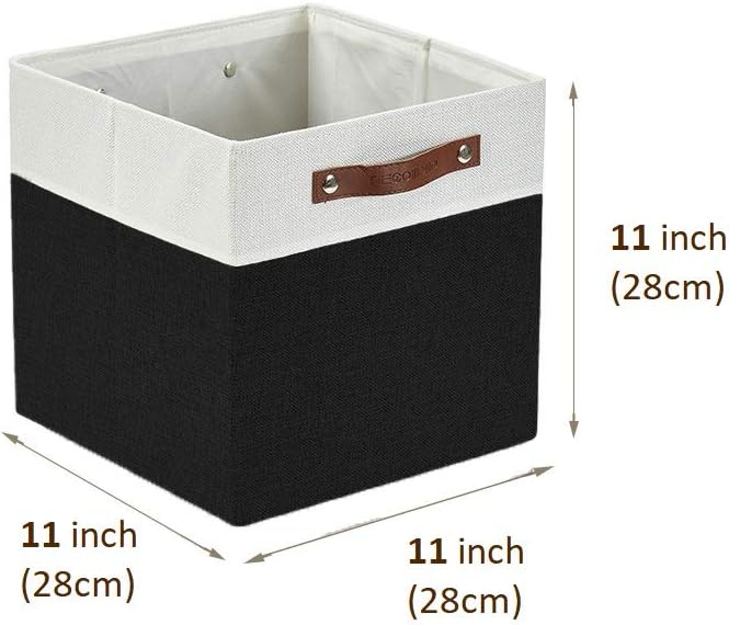 DECOMOMO Cube Storage Bins | Fabric Storage Cubes Closet Organizer Cubby Bins for Shelves Cloth Nursery Decorative Storage Cubes with Handles (Black &White, 11 x 11 x 11 inch)