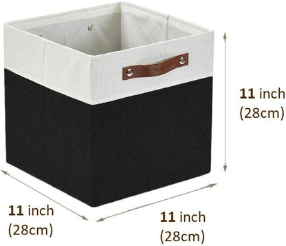DECOMOMO Cube Storage Bins | Fabric Storage Cubes Closet Organizer Cubby Bins for Shelves Cloth Nursery Decorative Storage Cubes with Handles (Black &White, 11 x 11 x 11 inch)