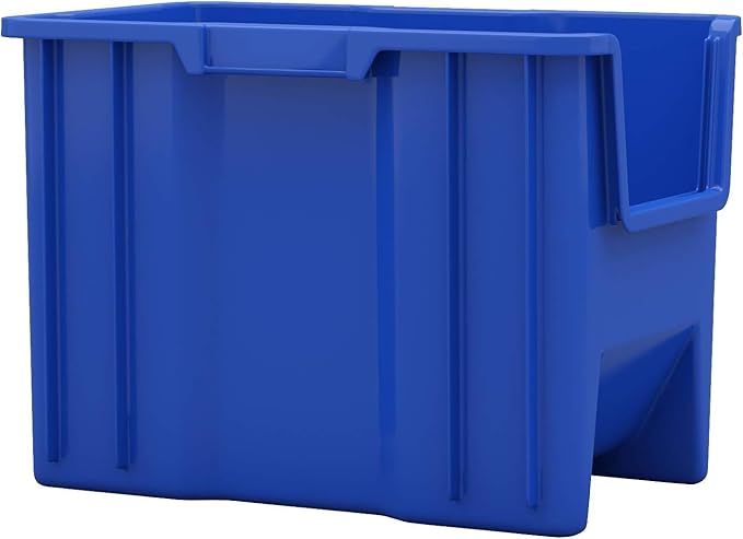 Akro-Mils 13014 Stak-N-Store Stackable Storage Bins, Heavy Duty Garage Storage Containers, Open Front Plastic Organizer for Tools, Shelves, Closet Organizer, 17-/12" x 11" x 12-1/2", Blue, 4-Pack