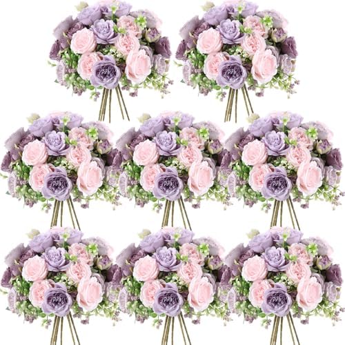 Geosar 8 Bundles Artificial Peonies Flowers,Gray Purple, Light Purple by Geosar