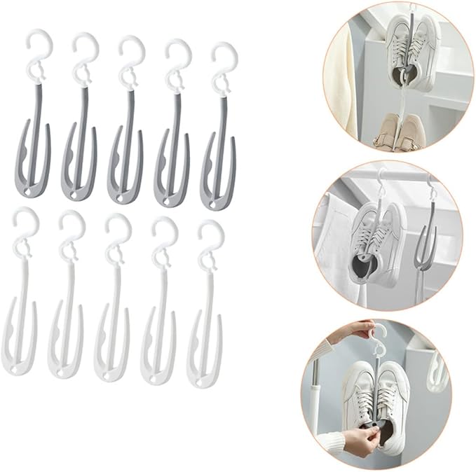 PRETYZOOM 10pcs Shoe Display Stand Double Hook Hanging Shoe Organizer for Drying Storage