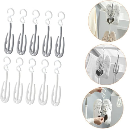 PRETYZOOM 10pcs Shoe Display Stand Double Hook Hanging Shoe Organizer for Drying Storage