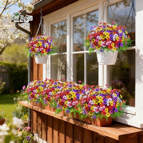 Der Rose 24 Bundles Artificial Flowers for Outdoors Fake Ferns UV Resistant Faux Spring Flowers for Outdoor Planters Home Garden Patio Front Porch Decor - Image 6