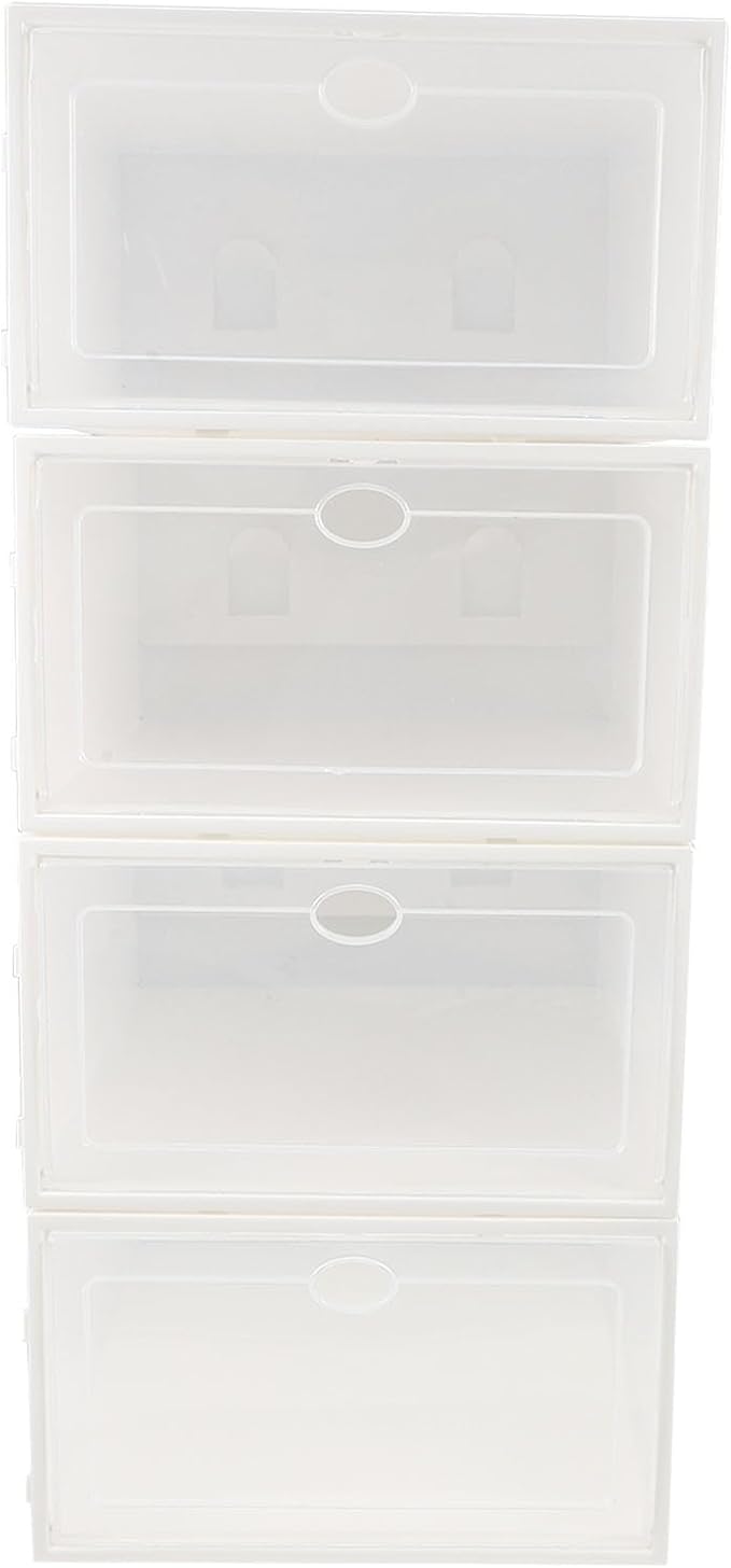 4pcs Men’s White Frame Thickened Plastic Shoe Boxes, Waterproof Dustproof Household Storage Containers for Shoes and Sundry Organization