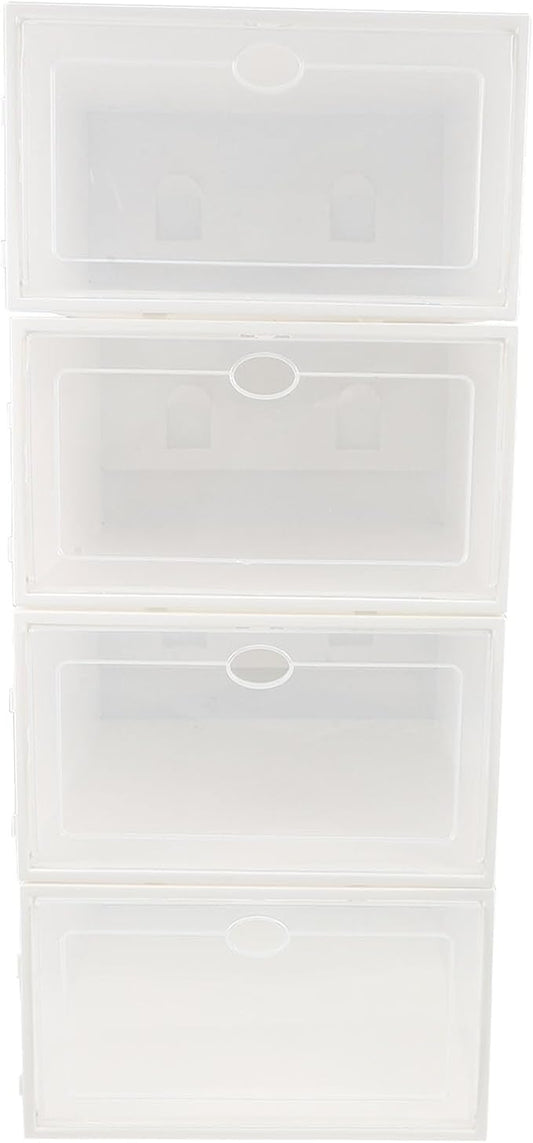 4pcs Men’s White Frame Thickened Plastic Shoe Boxes, Waterproof Dustproof Household Storage Containers for Shoes and Sundry Organization