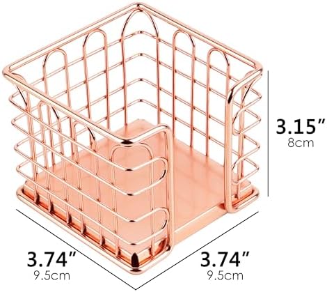 Rose Gold Sticky Note Holder - Aesthetic Mesh Metal Memo Pad Dispenser for 3x3 Inch Self-Stick Notes - Cute Desk Accessories Organizer for Women, Office, Classroom & Home Decor - Image 2