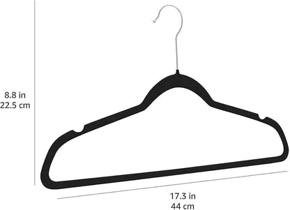 Amazon Basics Slim Velvet Non-Slip Space Saving Suit Clothes Hangers for Closet Organization, Black/Silver, 30-Pack