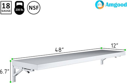 AmGood Stainless Steel Folding Wall Shelf 12 in. x 48 in. | NSF | Concession Stand, Food Truck, Kitchen, Restaurant, Garage, Laundry, Utility Room