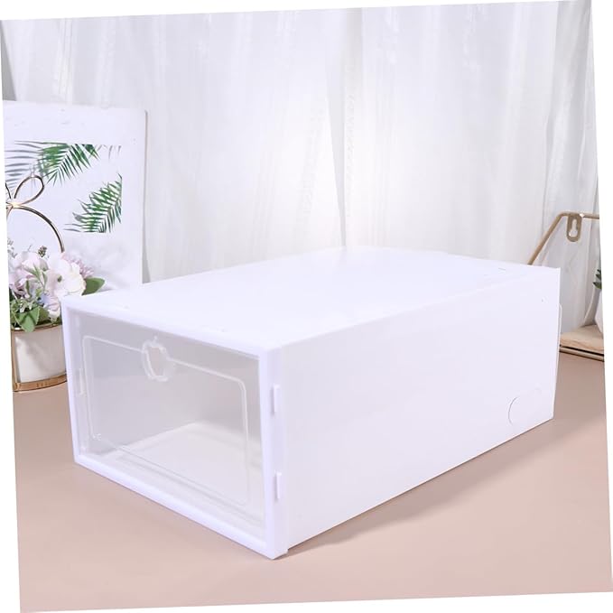 Vaguelly 6pcs Thicken Shoe Boxes Stackable Organizer for High Heels Sneakers Boots Dust Storage for Closet White Frame