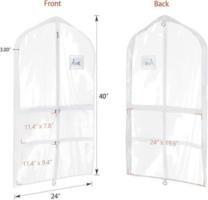 Univivi Clear PVC Dance Costume Garment Bag 40 Inch Hanging Garment Bag for Dance for Kids, with 4 Medium Clear Zipper Pockets and 1 Large Back Zippered Pocket (5 Pack)