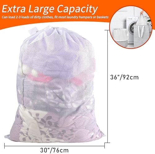 Polecasa 2 Pack Heavy Duty Diamond Mesh Laundry Bag, 30x36", White - Image 3