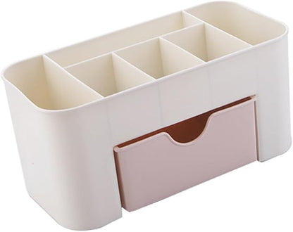 Tabletop Cosmetic Organizer, Spacious Plastic Jewelry Storage Box with Drawer Multicompartment Makeup Display Case for Dressing Table Bathroom
