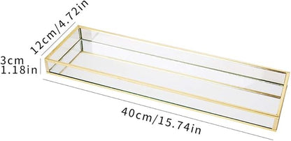 Affogato Sink Vanity Tray Mirror Bathroom Storage Tray, Toilet Tank Organizer, Bathtub Tray, Toothbrush Makeup Cosmetic Holder for Bathroom Vanity Countertops, Closets, Dressers (1Pc, Gold)