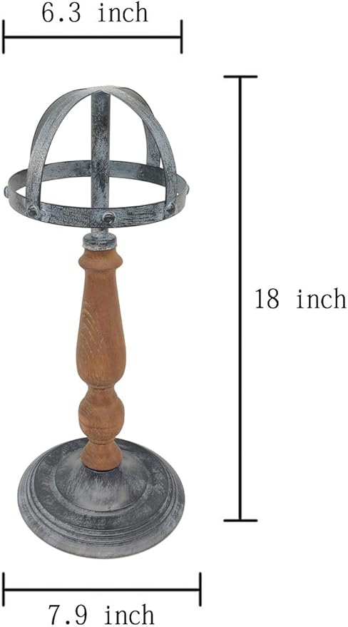 Owlgift Vintage Style Metal & Rustic Wood Stem Freestanding Hat Rack Storage, Cap Organizer, Wig Holder Display Stand - Rustic Gray