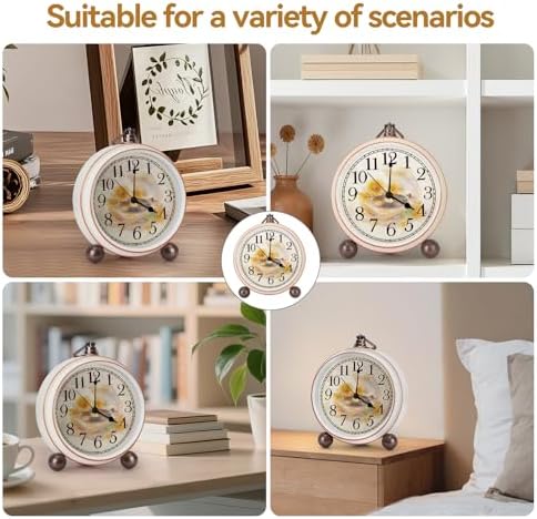 Classic Vintage Table Clock - 5.2in Analog Desk Clock, Silent Non-Ticking Clock with Distressed Metal Frame for Office, Living Room or Bedroom (Turntable) - Image 6