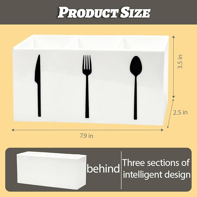 White Acrylic Cutlery Storage Organizer,Plastic Silverware Holder,Silverware Caddy 3 Section Tableware Plastic Holder for Kitchen Storage Indoor Outdoor Decoration Supplies