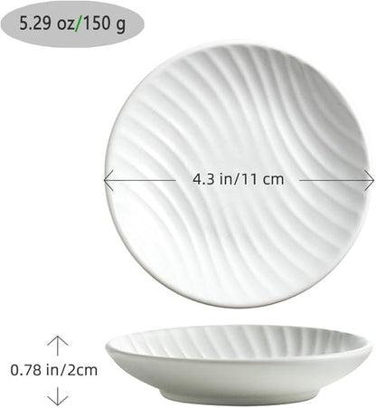 Chic Round Soap Dish, Modern Minimalist Striped Design Ceramic Tray(White)