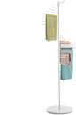 Freestanding Scarf Display Rack, Metal Scarf Racks with 30 Rods, Spiral Scarf Holder Hijab Stand for Clothing Store Commercial Home, Space Saving Shelves (White)