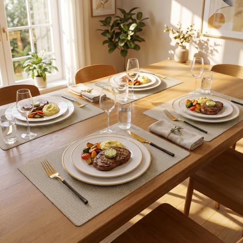 Romanstile Faux Leather Vinyl Placemats Set of 4, Khaki - Image 2