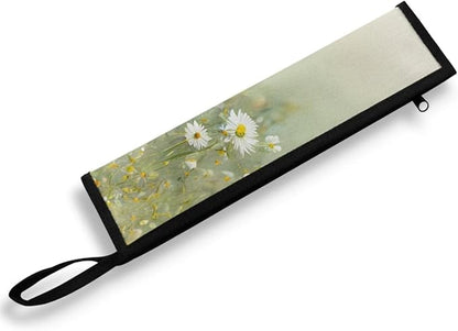 Portable Tableware Carrier Pouch Cutlery Bag Silverware Organizer Accessories for Travel Camp Party, Daisy Field Green