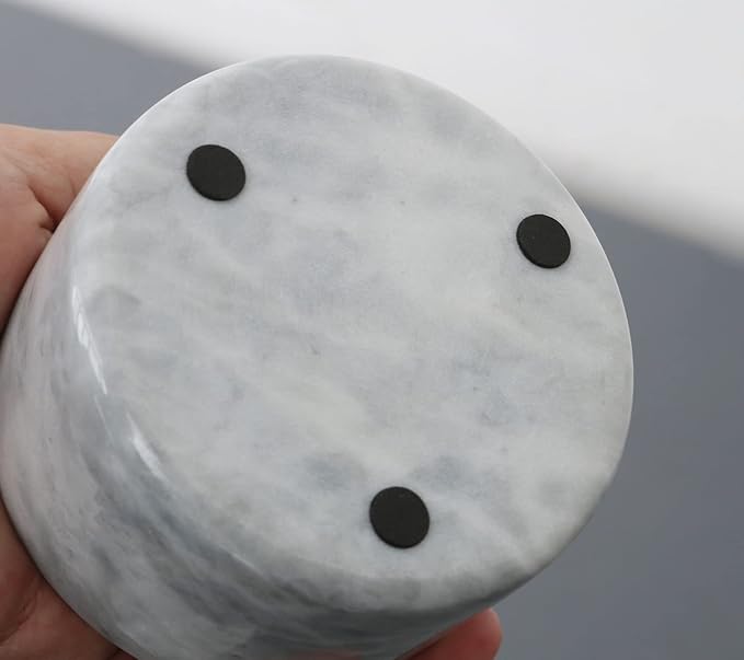 HillSpring Marble Salt Cellar with Lid and Wooden Spoon, 4" Handcrafted Spice Pepper Herbs Box