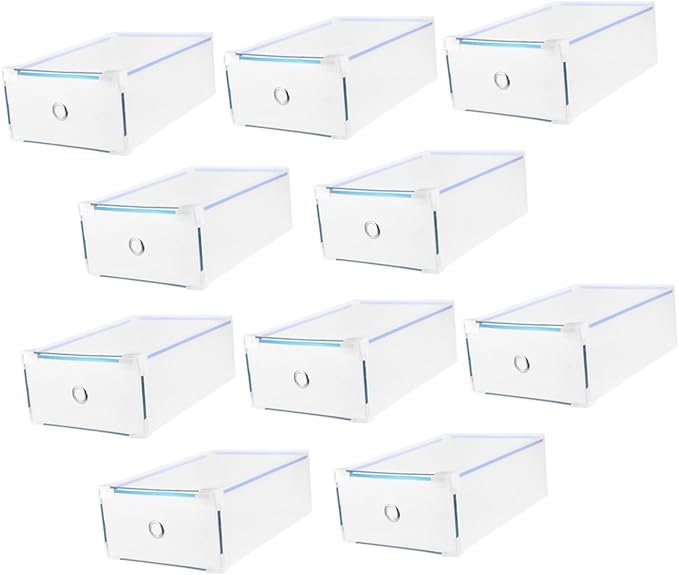 Ciieeo Low Heel Shoe Box 10pcs Plastic Drawer Type Storage Plastic Shoe Case Organizer Metal Edging