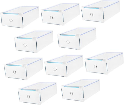 Ciieeo Low Heel Shoe Box 10pcs Plastic Drawer Type Storage Plastic Shoe Case Organizer Metal Edging