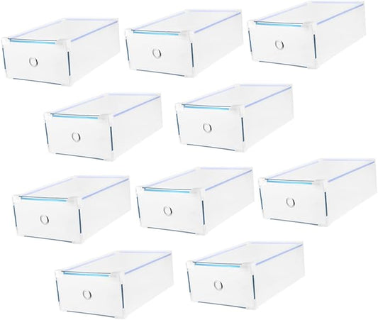 Ciieeo Low Heel Shoe Box 10pcs Plastic Drawer Type Storage Plastic Shoe Case Organizer Metal Edging