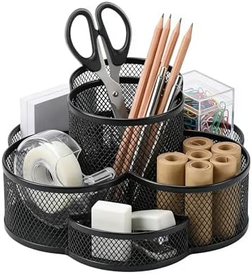 Multifunctional Desk Pen Holder,360°Rotating Metal Mesh Pen Holder,Office Learning Stationery Organiser (Black) by Reflygen