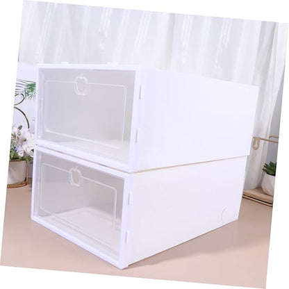 CHILDWEET 6pcs Transparent Shoe Box Organizer Thick Drawer Type Storage for Shoes Scratch Design for Sneakers High Heels and Boots White Frame Color