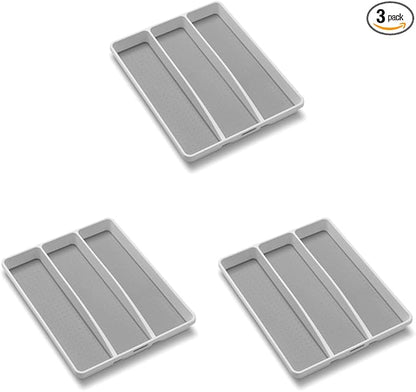 madesmart 3 Compartment Utensil Tray, Multi Purpose Storage Organizer, Non Slip Lining,Deep Storage for Ladles, Whisks & Serving Tools, for Drawers & Home Organization, White (Pack of 3)