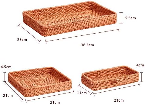 i-lan Rattan Serving Tray Set of 3, Rectangular Wicker Trays, Natural Brown - Image 2