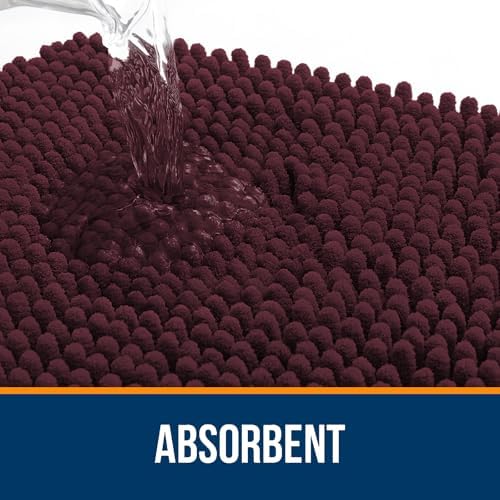 OLANLY Small Bathroom Rugs 24x16, Extra Soft Absorbent Chenille Bath Rugs, Rubber Backing Quick Dry, Machine Washable Bath Mats for Bathroom Floor, Tub and Shower, Home Decor Accessories, Black Cherry - Image 4