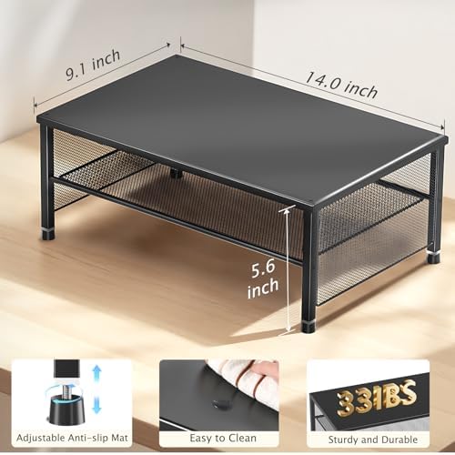 ECOLOVI 2-Tier Computer Monitor Stand Riser, Printer & Laptop Stand, Office Desk Accessories, Workspace Desk Organizer for Home Office Supplies, Black - Image 7