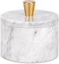 Marble Salt Cellar with Lid, 4 inch Natural Stone Salt Pepper Box, Alloy Lid for Kitchen Countertop Storage (White Grey, 4 * 3.5)