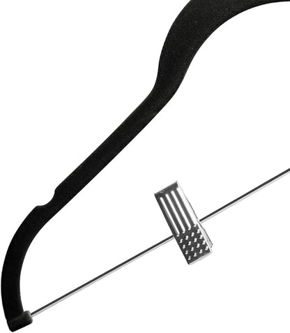 Velvet Pants Hangers Pack of 24, Non-Slip Skirt Clothes Trousers Hangers with Adjustable Clips, 360 ° Swivel Hooks Black/Silver